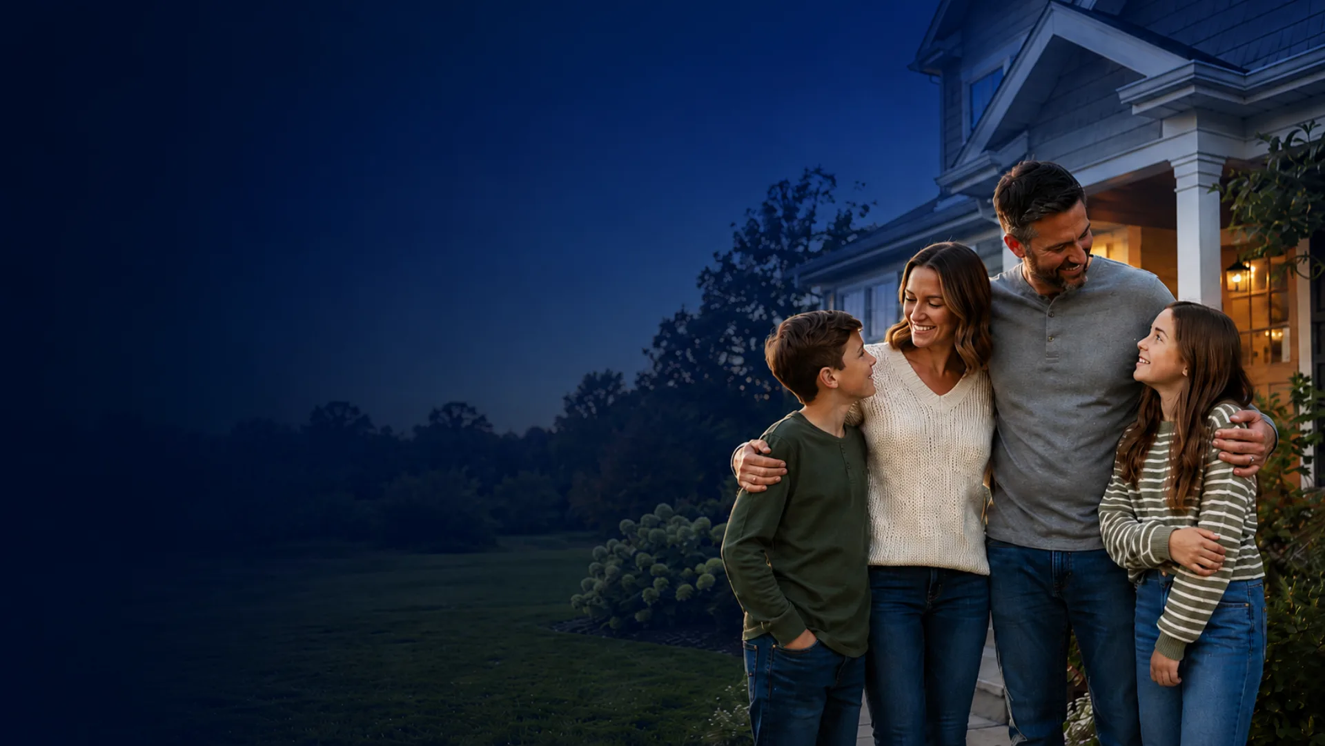 Mortgage protection for homeowners and families - Mallard Mortgage Protection Family outside their home representing mortgage protection for homeowners